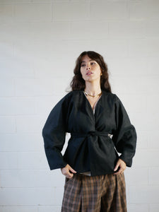 Tie Jacket in Black Linen