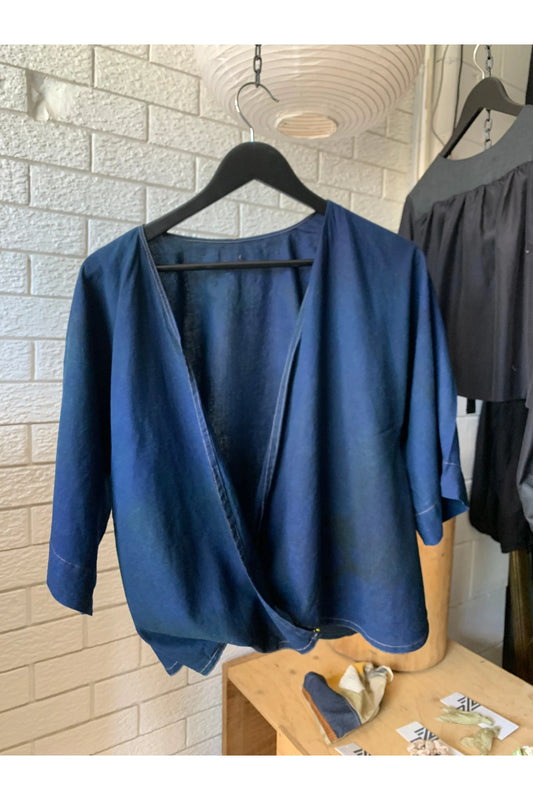 Hand dyed navy wrap top