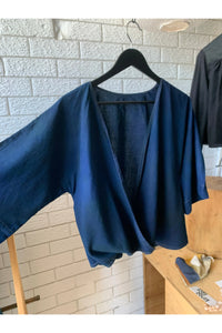 Hand dyed navy wrap top