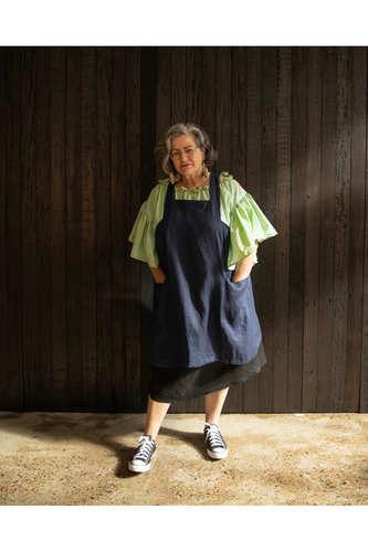 Navy Pinafore Apron in Hemp